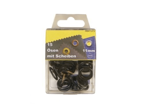 15 Ösen mit Scheiben und Werkzeug Schwarz 11mm rostfrei