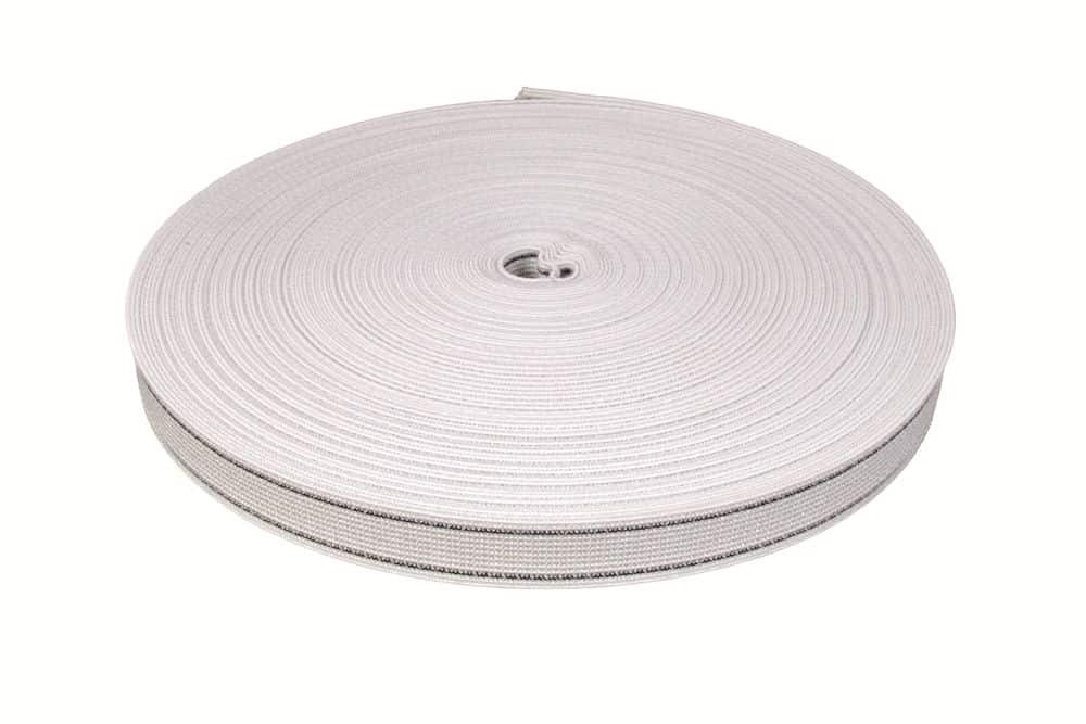50 Meter Polster Gummigurte Elastikmaterial Weiß 3 cm breit / 2 Streifen Dehnung 80 %