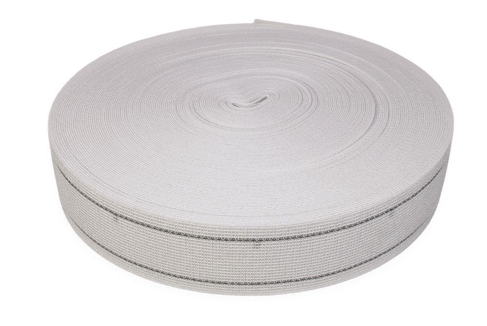 50 Meter Polster Rücken Gummigurte Elastikmaterial Weiß 6 cm breit / 2 Streifen Dehnung 100 %