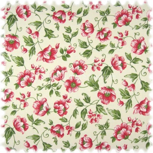 AKTION Floral Flachgewebe Möbelstoff Sonya Rot mit Farbdruck im Englisch Leinen Look