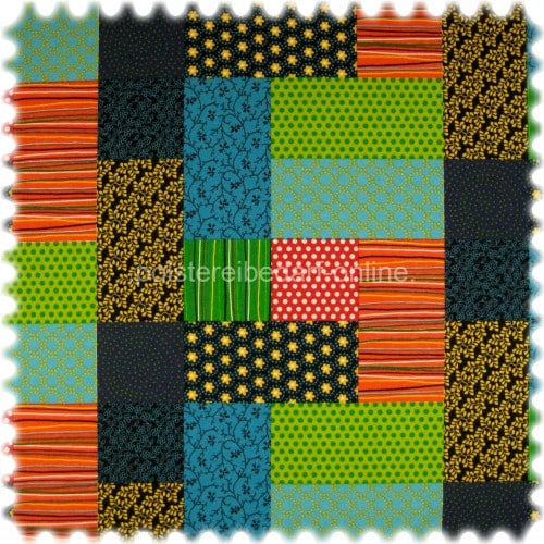 Farbdruck Möbelstoff Patchwork Grün / Blau