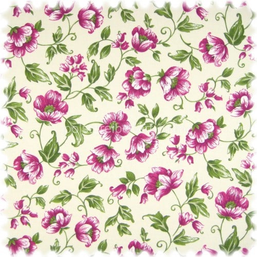 Floral Flachgewebe Möbelstoff Sonya Violett mit Farbdruck im Englisch Leinen Look