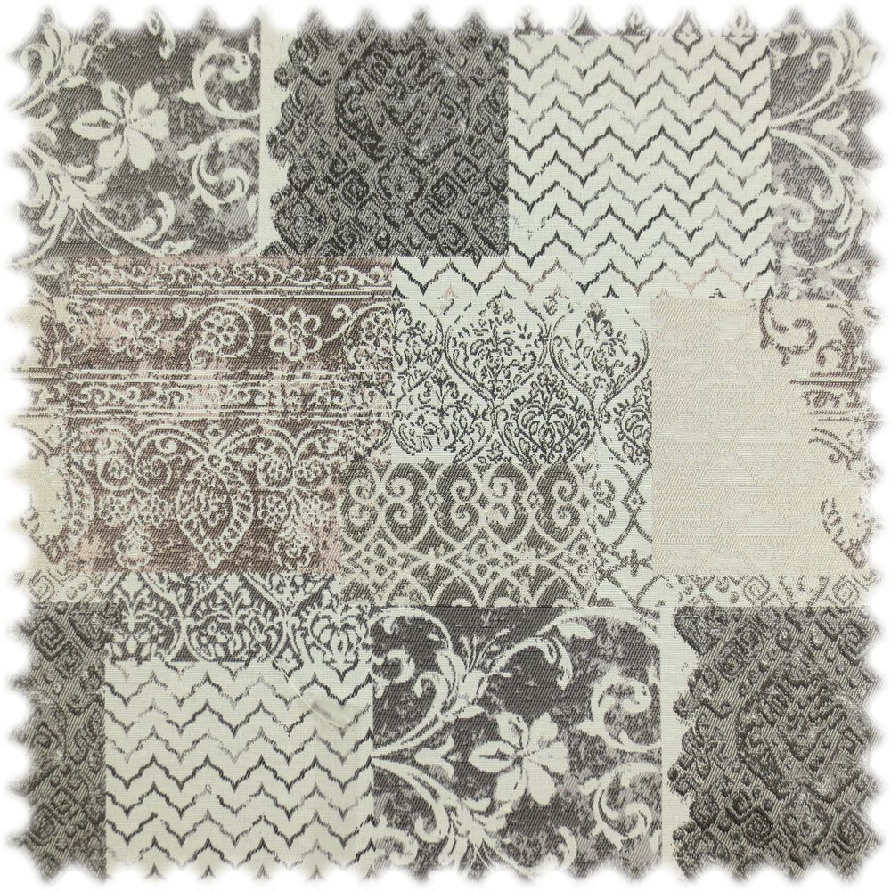 Jacquard Flachgewebe Möbelstoff Klassik Perlweiss / Grau / Rose im Patchwork Design