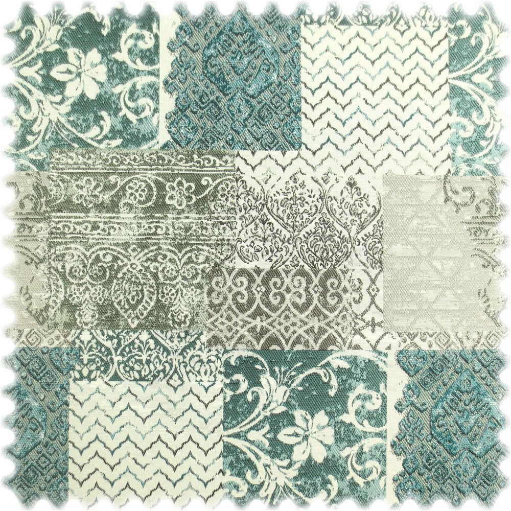 Jacquard Flachgewebe Möbelstoff Klassik Perlweiss / Grün / Petrol