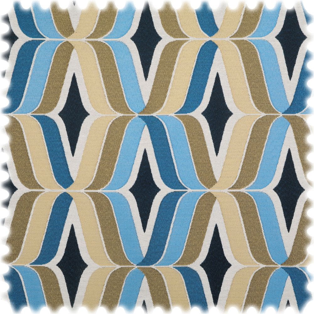 Jacquard Flachgewebe Möbelstoff Retro Wave Blau / Beige