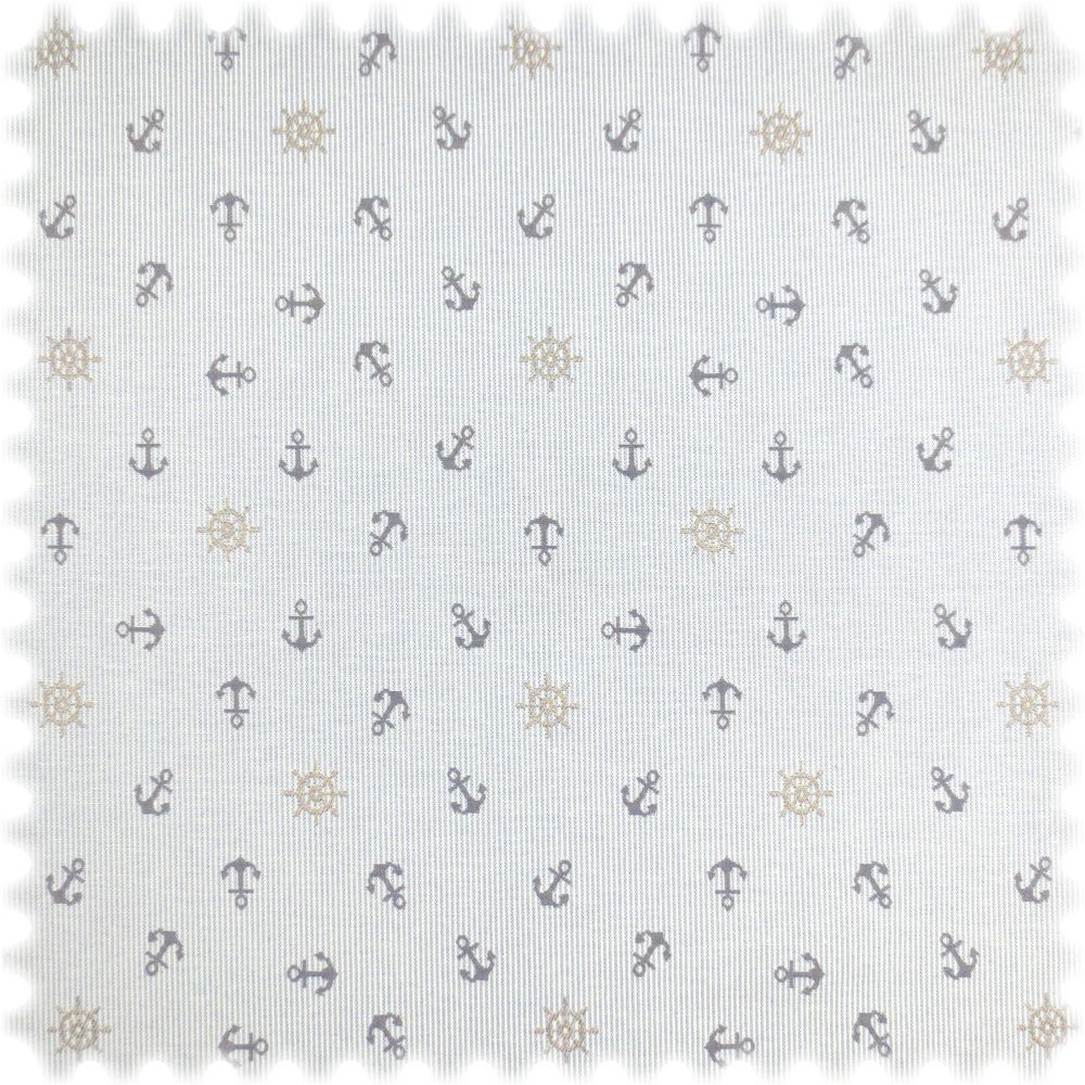 Jacquard Flachgewebe Möbelstoff Schiffsrad Blau / Weiss mit Maritime Motiv
