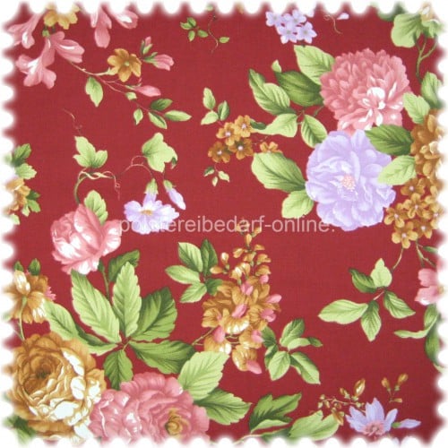 Möbelstoff Flora Eden Rose Bordeaux in Englisch Leinen Optik