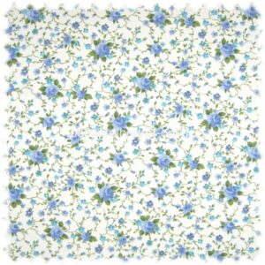 Möbelstoff Flora Little Rose Blau in Englisch Leinen Optik
