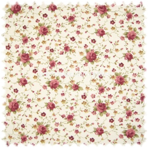 Möbelstoff Flora Little Rose Rotviolett / Perlweiss in Englisch Leinen Optik
