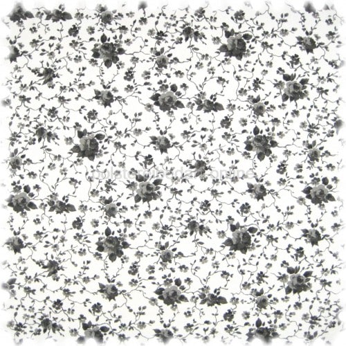 Möbelstoff Flora Little Rose Schwarz in Englisch Leinen Optik
