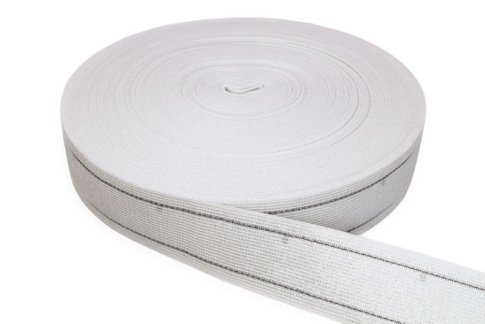 Polster Rücken Gummigurte Elastikmaterial Weiß 6 cm breit / 2 Streifen Dehnung 100 % Meterware