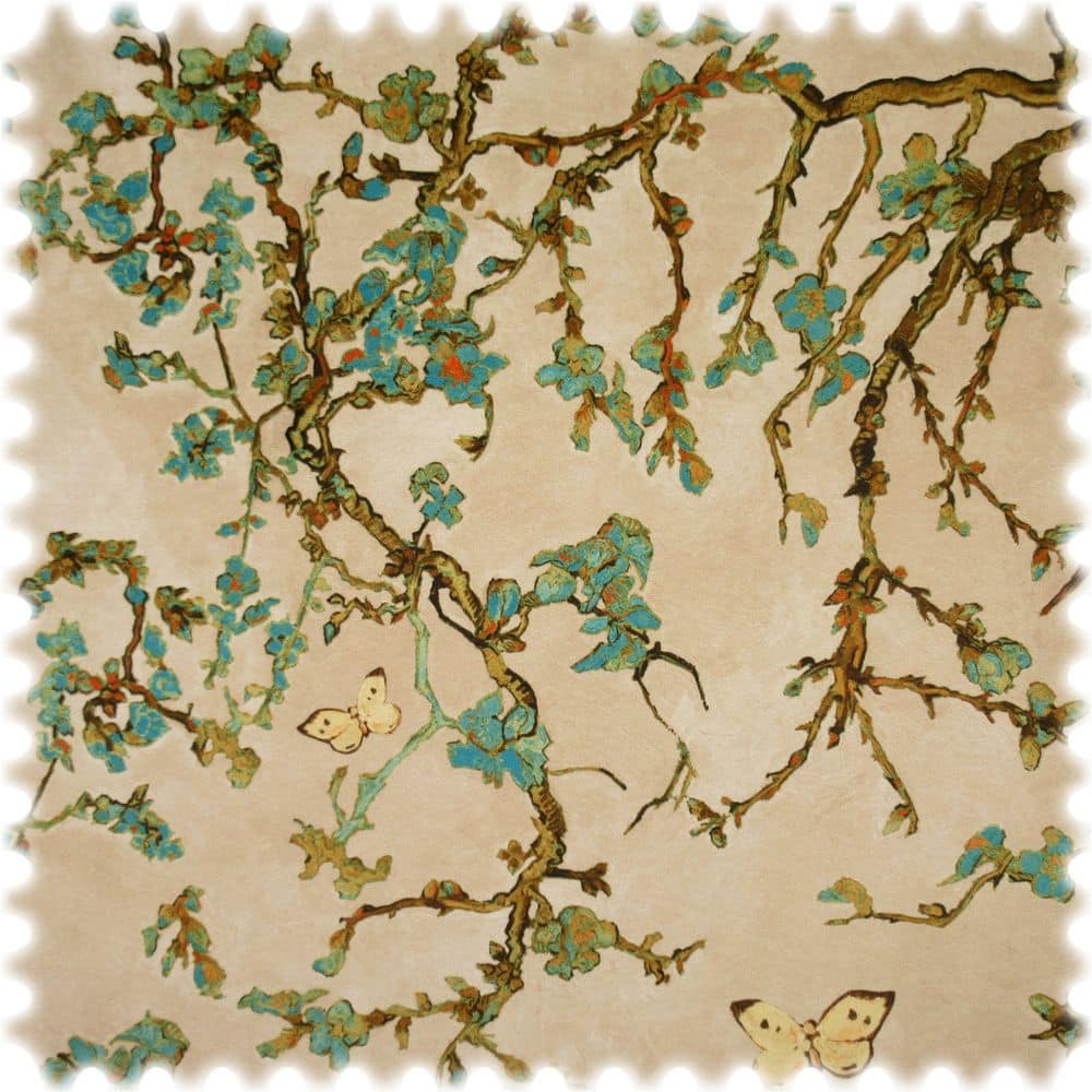Samt Velours Möbelstoff Japan Beige / Türkis mit Fleckschutz