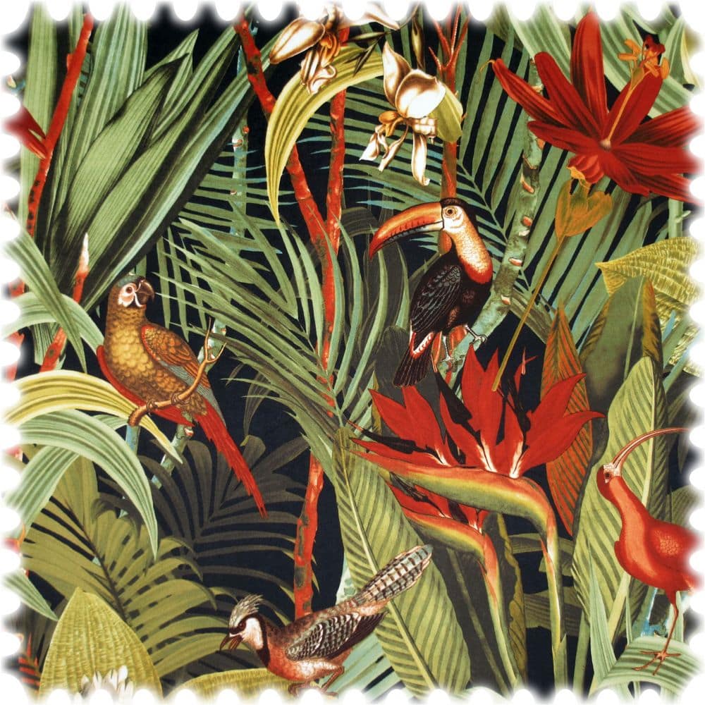 Samt Velours Möbelstoff Jungle Birds mit Fleckschutz