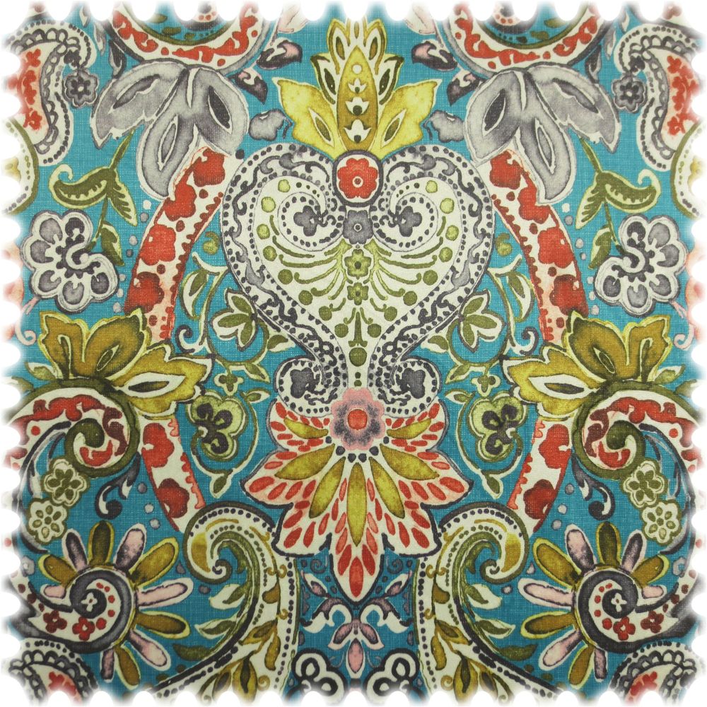 Samt Velours Möbelstoff Paisley Türkis mit Fleckschutz